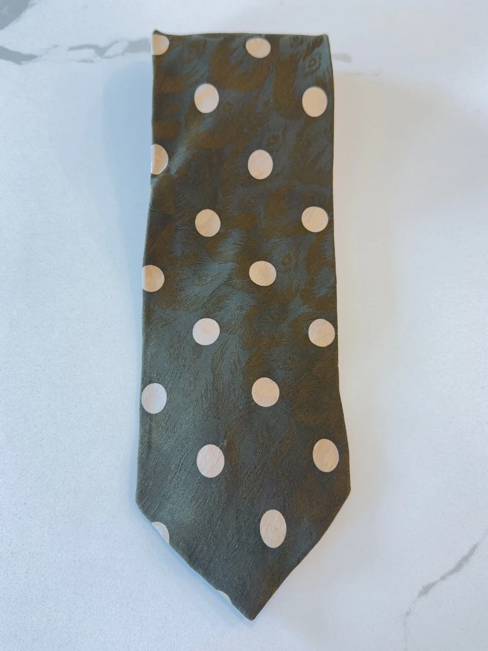 CARLO PALAZZI Men's Olive Green Polka Dot Tie with Cream Dots